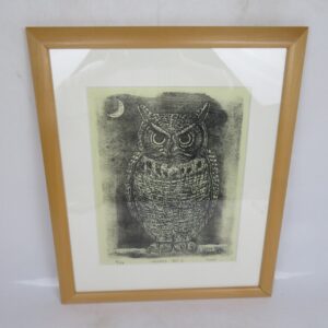 山口欧太郎 「HORNED OWL II」 ふくろう 版画 8/50 サイズ：39.5x47cm