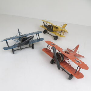 レトロ調 ブリキ 飛行機 複葉機モデル 赤 黄 青