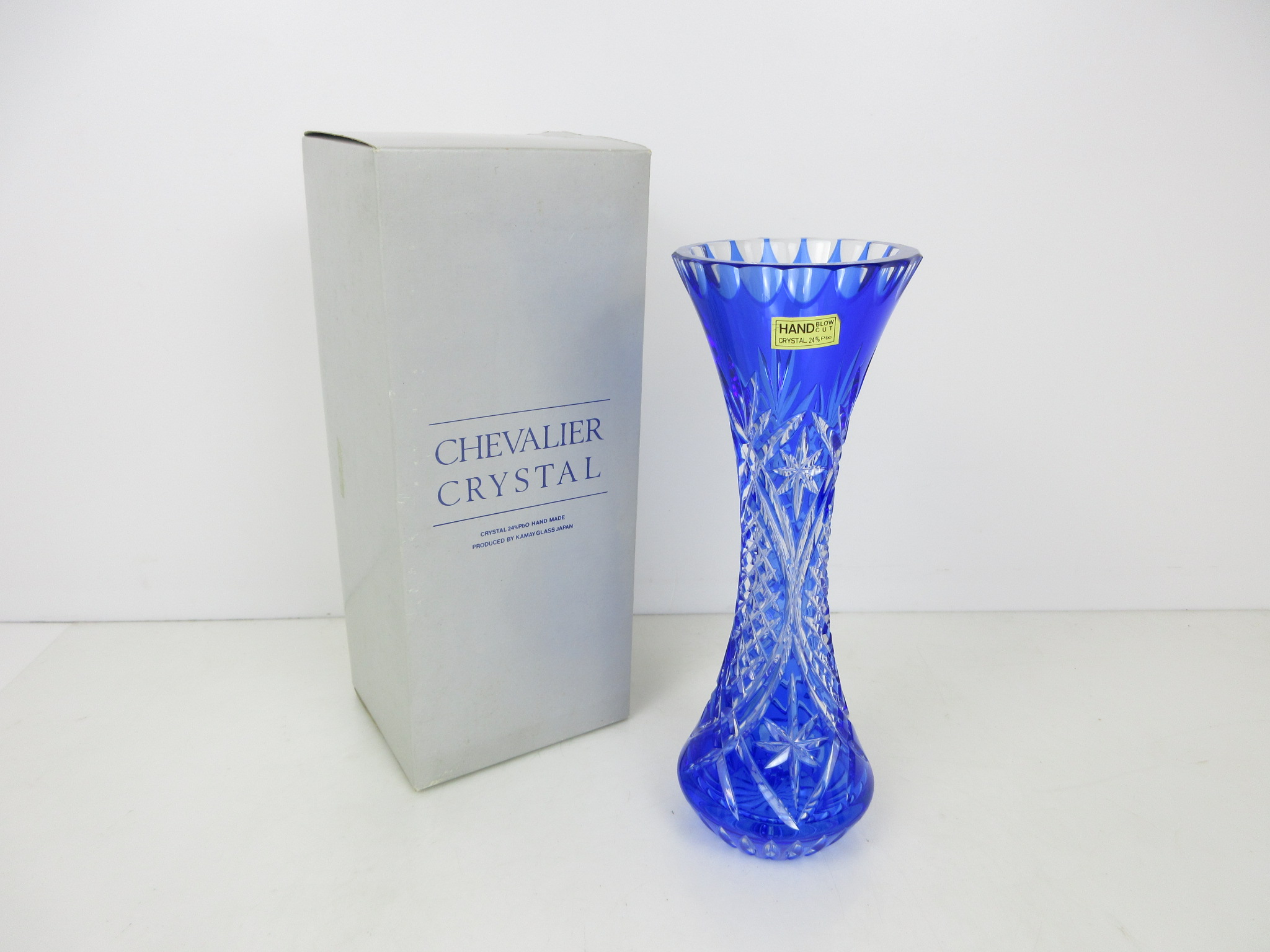 カメイガラス CHEVALIER CRYSTAL 花瓶 青 クリスタル 切子硝子