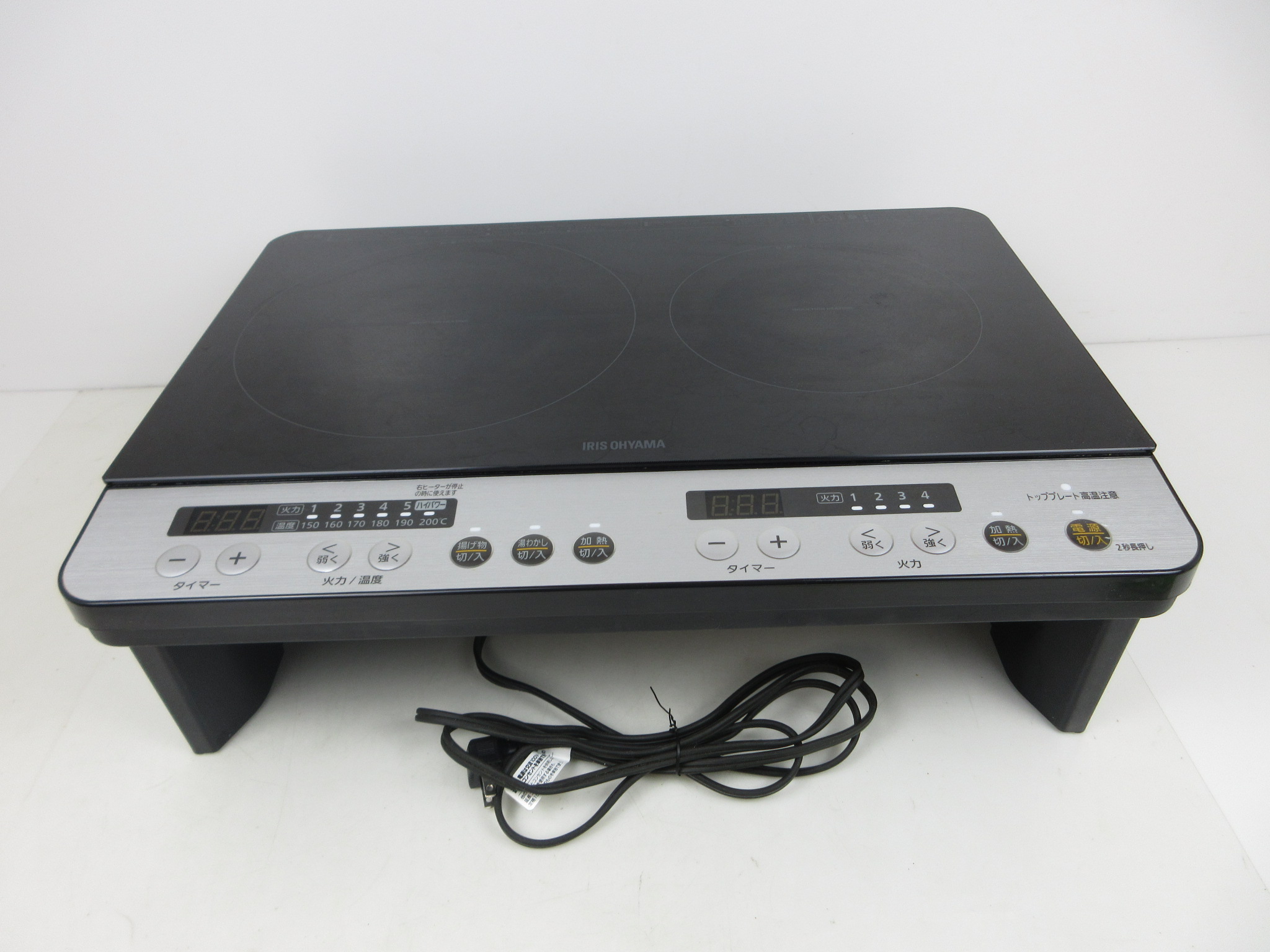 アイリスオーヤマ 2口 IHクッキングヒーター 工事不要 1400W 100V 脚付き ブラック IHK-W12SP-B